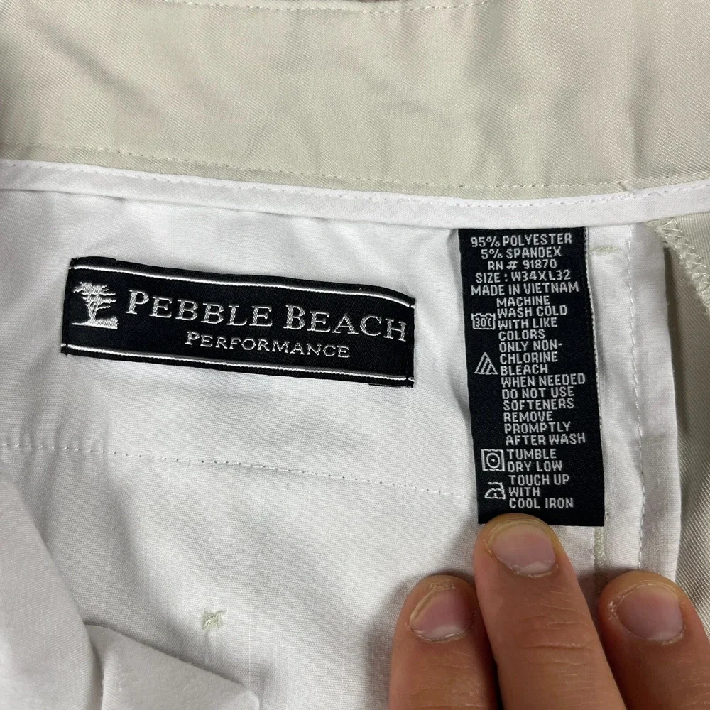Pebble Beach‎ Performance Pants Mens 34x30 Khaki Straight Leg Golf Chino Beige